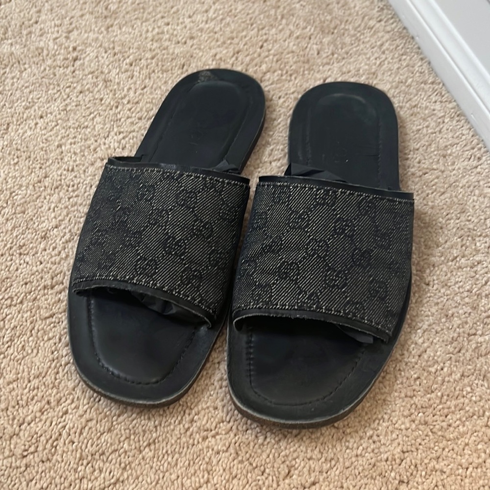GUCCI men’s denim GG slides sandals